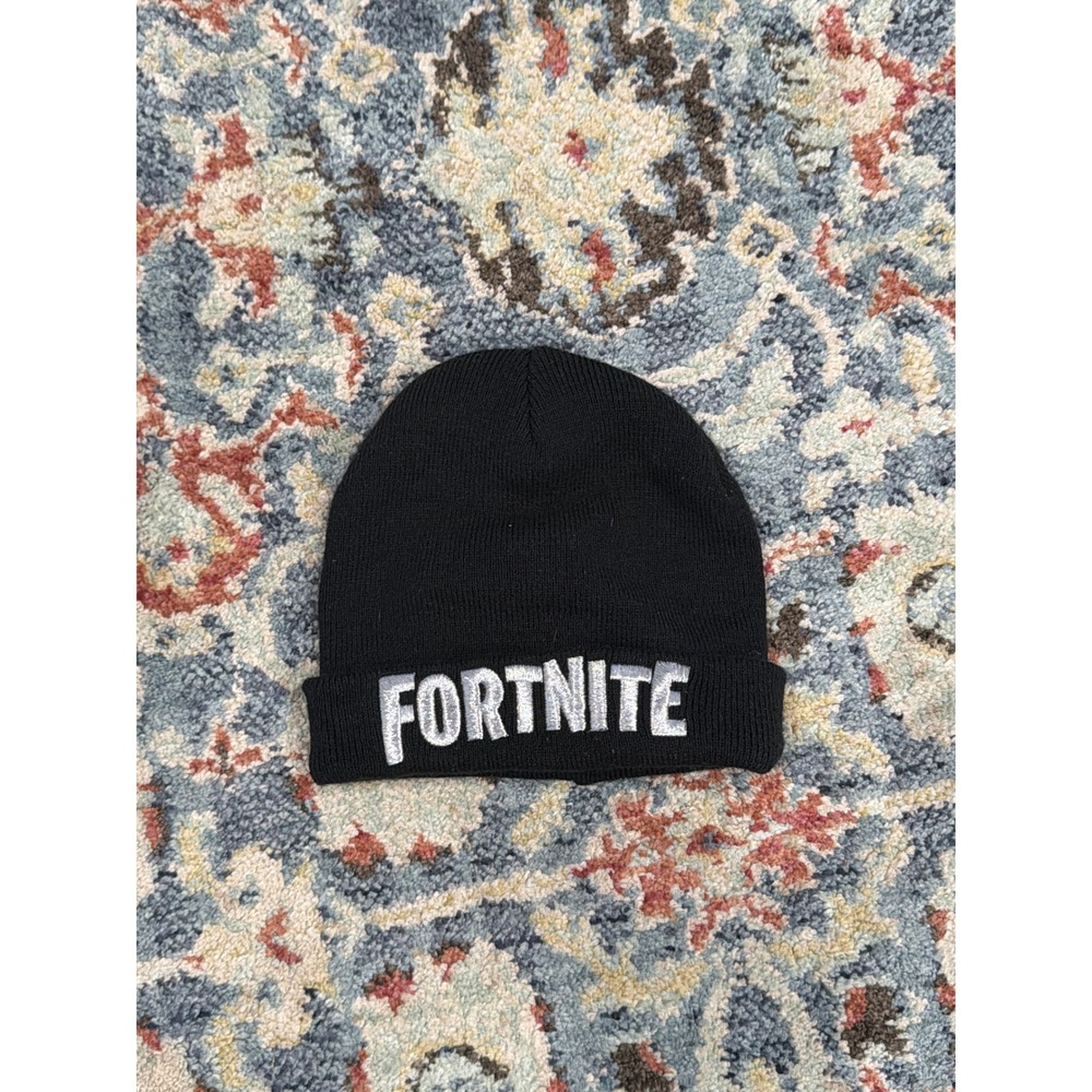 Fortnite Beanie Youth One Size Black Silver Embroidered Logo Gamer